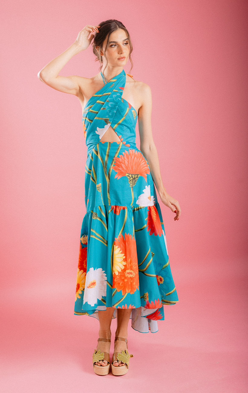 VESTIDO MIDI TURQUESA