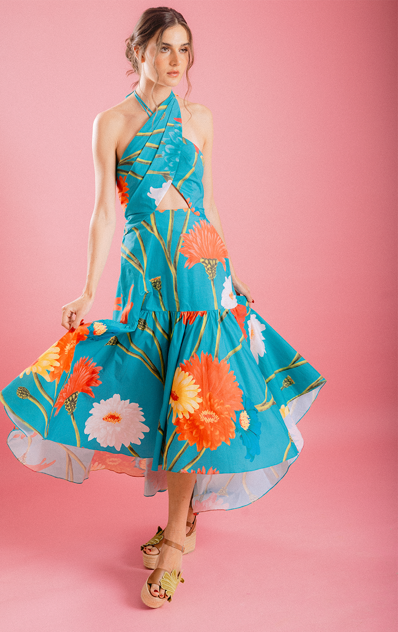 VESTIDO MIDI TURQUESA