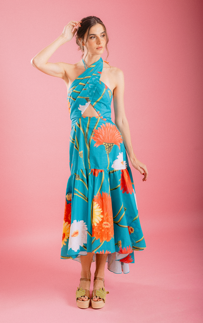 VESTIDO MIDI TURQUESA